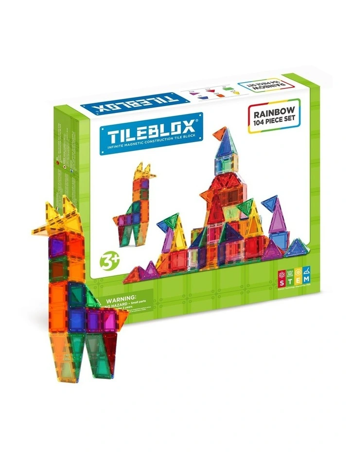Tileblox Magnetic Tiles 104 Piece Set in Rainbow