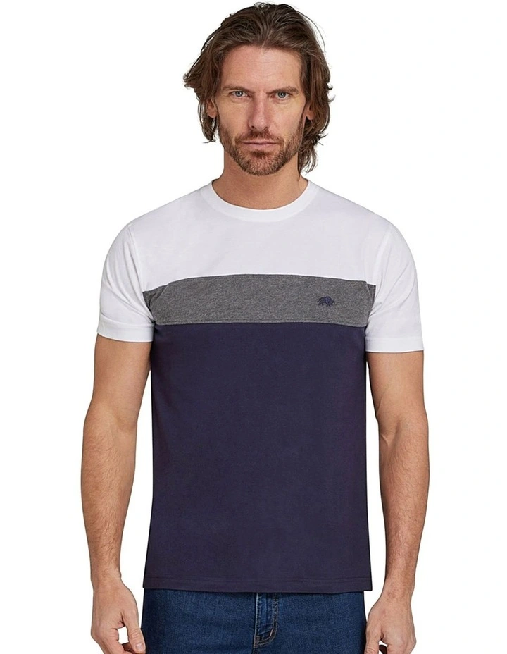 Cut and Sew Panel T-shirt in Navy