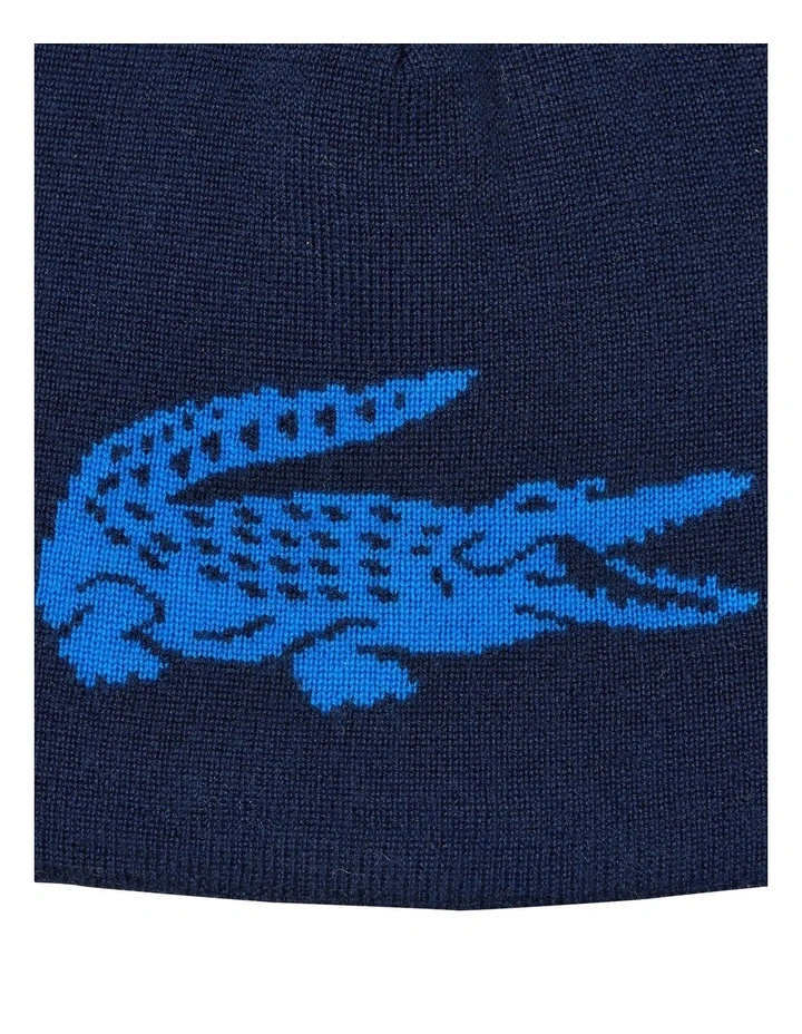 Contrast Crocodile Reversible Beanie in Blue/Navy
