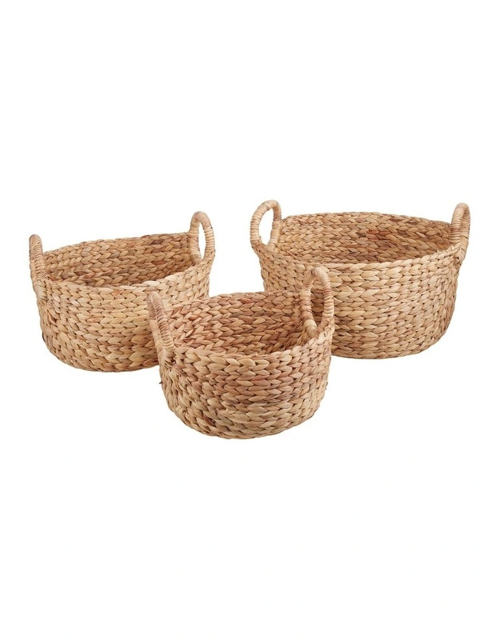 Arrow Weave Water Hyacinth Baskets Set of 3 in Natural