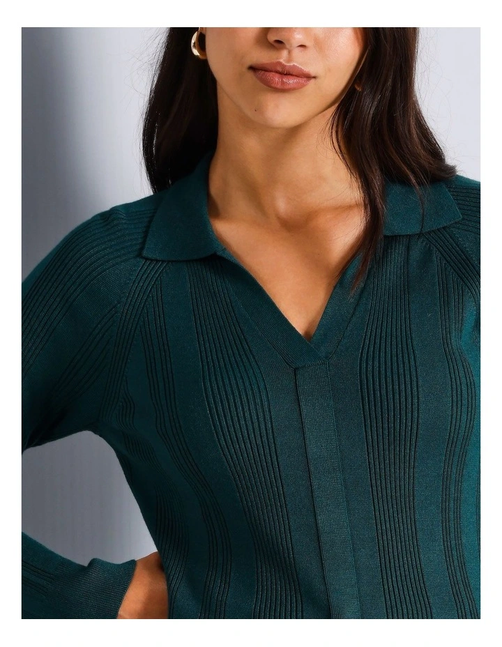 Rib Polo Knit in Dark Green