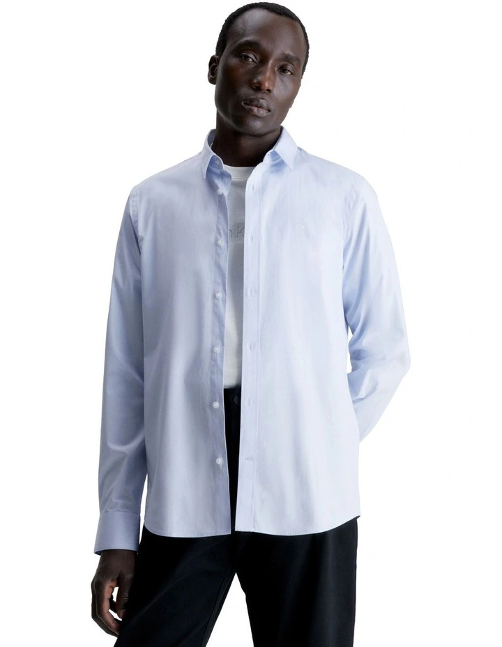 Stretch Poplin Slim Long Sleeve Shirt in Blue