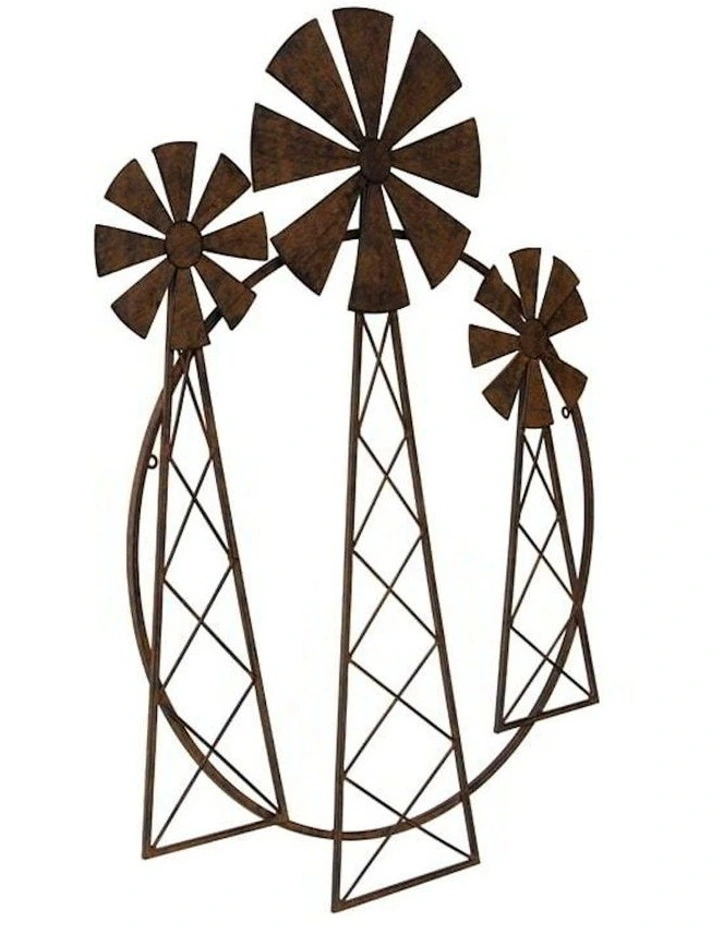 Country Windmill Circle Wall Art in Brown