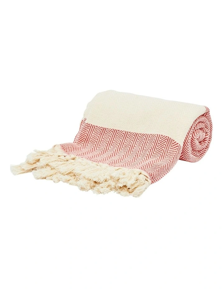 Zig Zag Turkish Towel in Coral