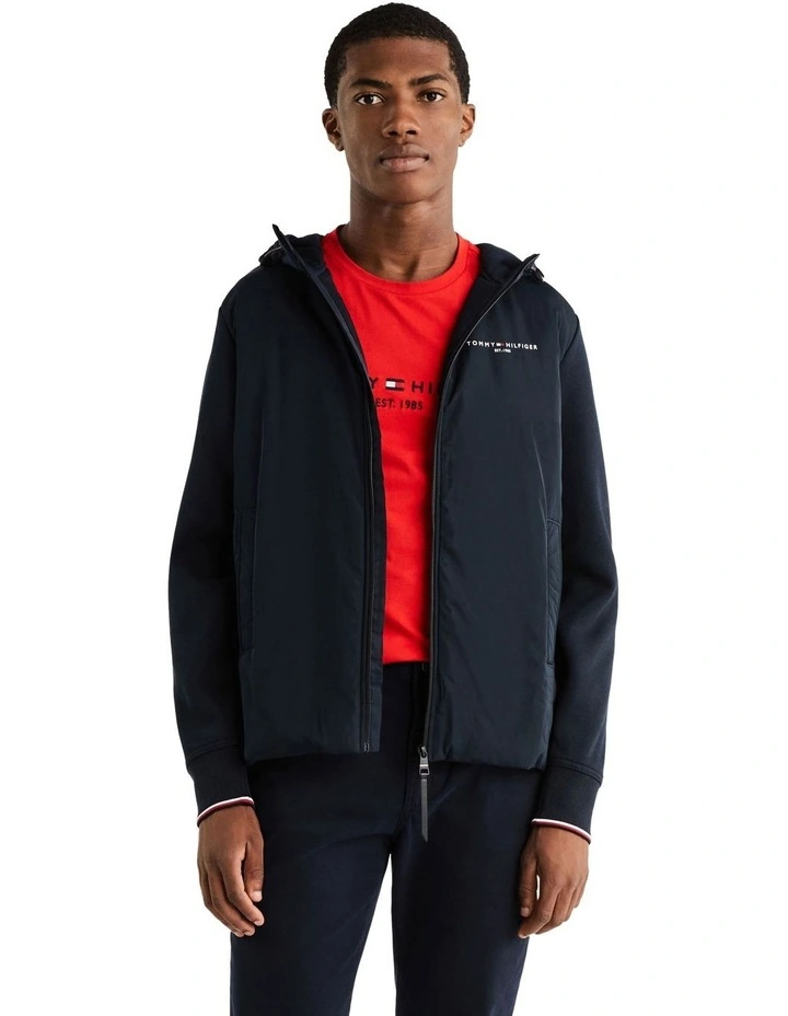 Mix Media Zip Thru Hood Jacket in Blue