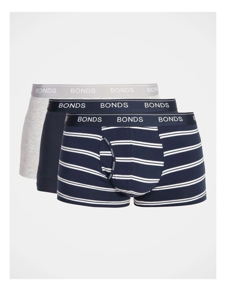 Guyfront Stripe Trunks 3 Pack in Navy