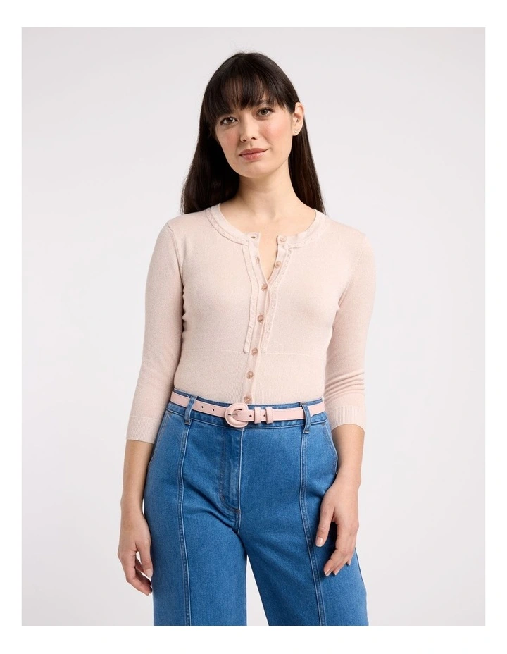 Chessie Shimmer 3/4 Sleeve Cardi in Blush