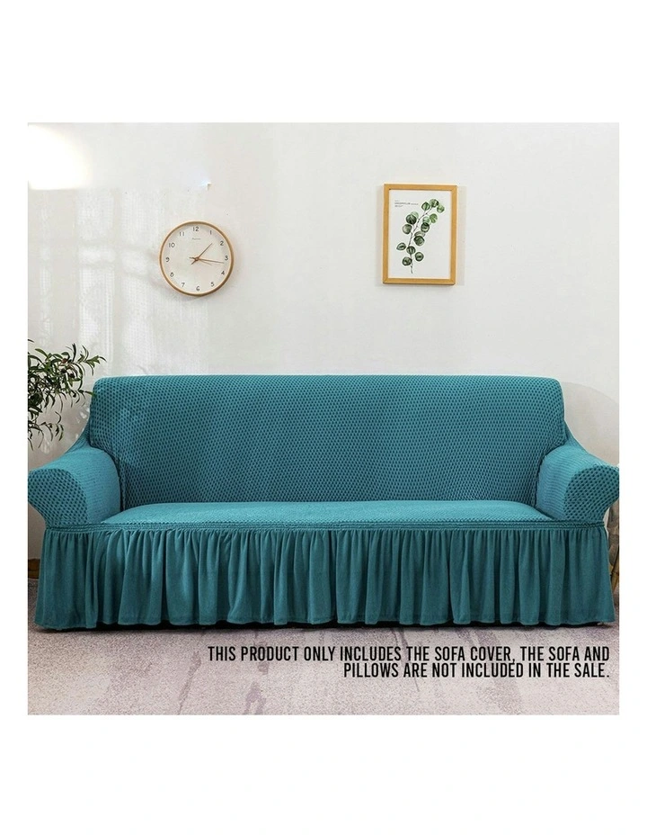 3-Seater Sofa Cover with Ruffled Skirt Couch Protector in Blue