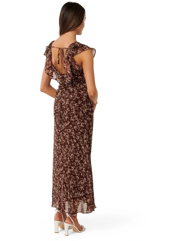 Paige Ruffle Midi Dress in Brown