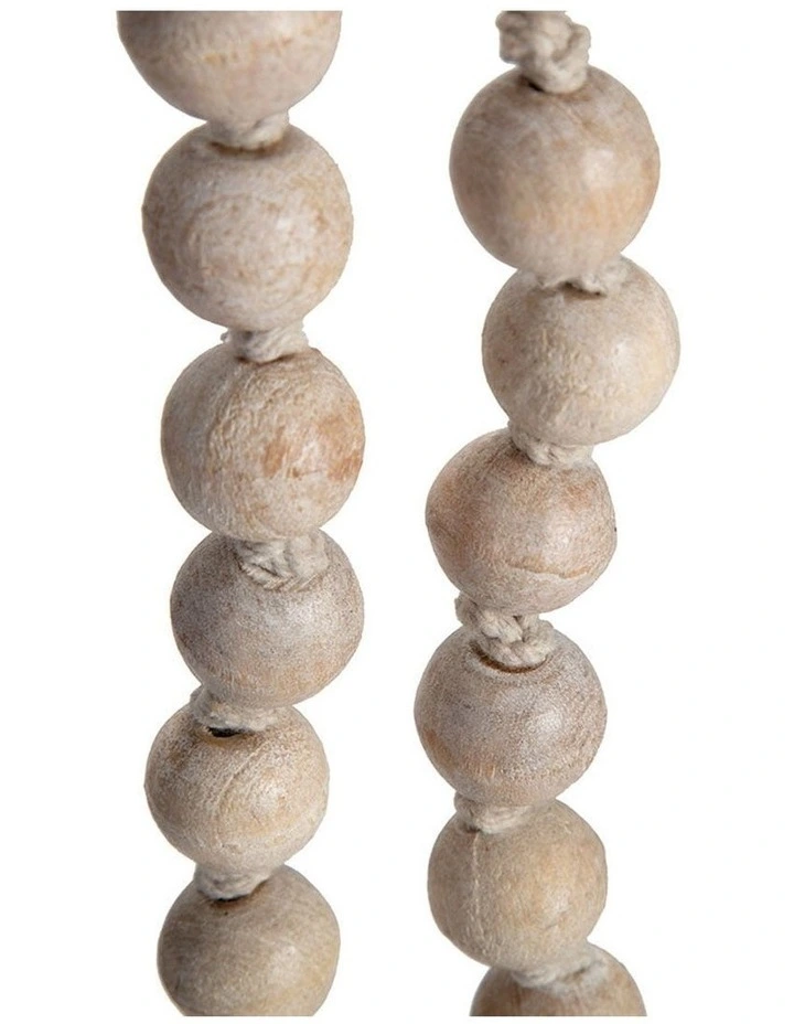 Mango Wood Beaded Tassel Garland in Whitewash