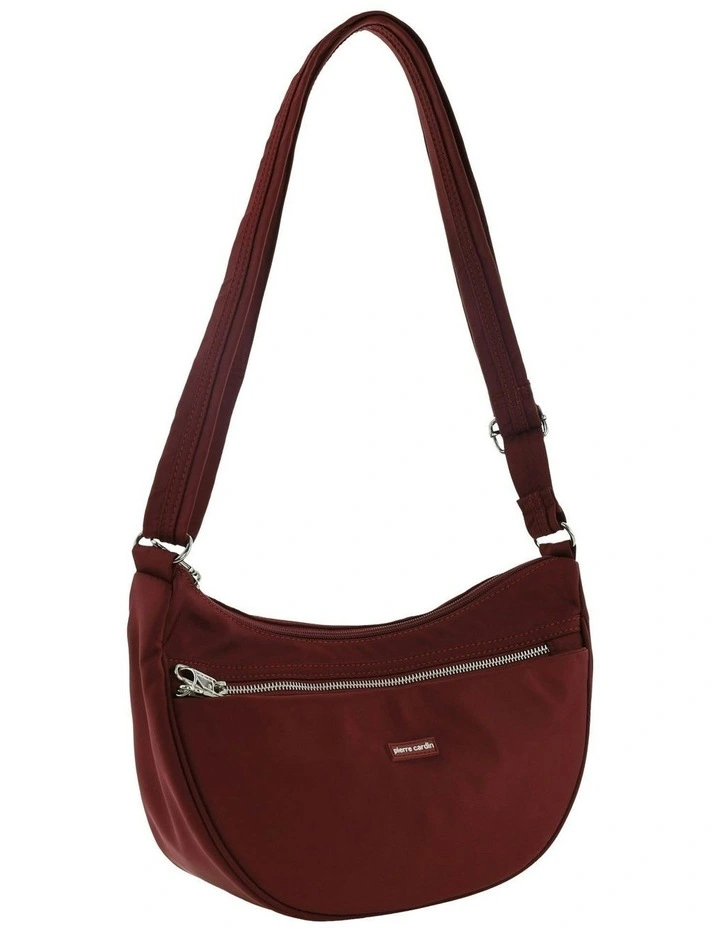 Pierre Cardin Anti-Theft Nylon Crescent Cross-body Bag in Wine