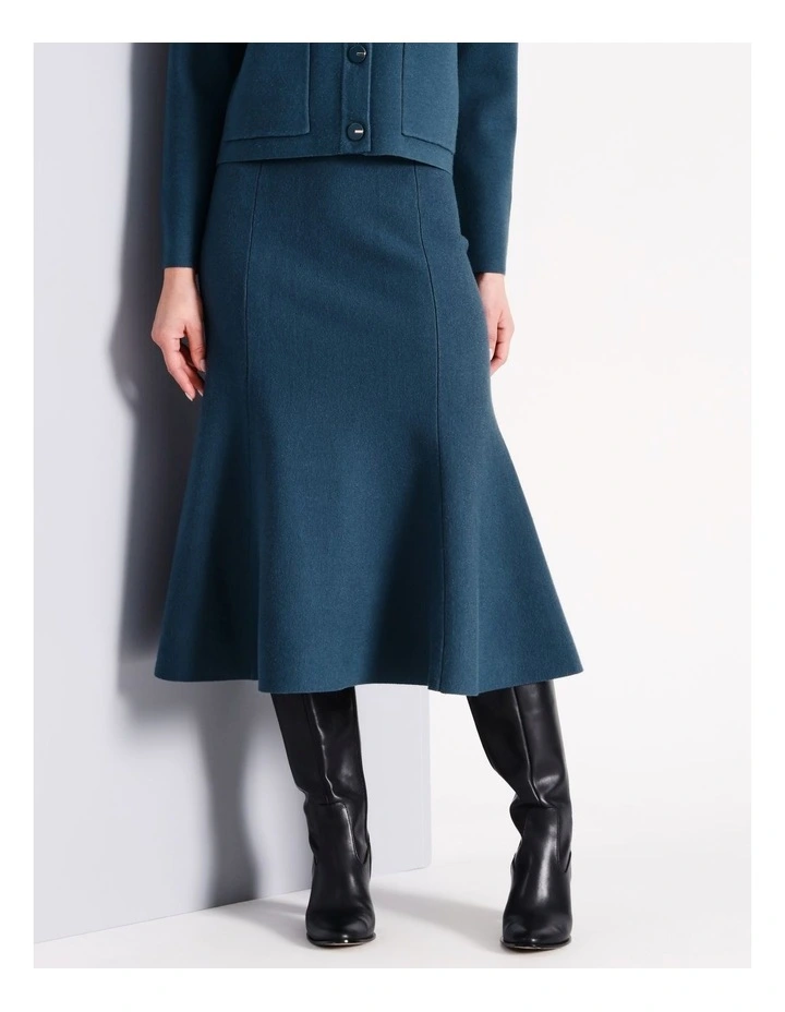 A Line Double Faced Knit Skirt In Airforce
