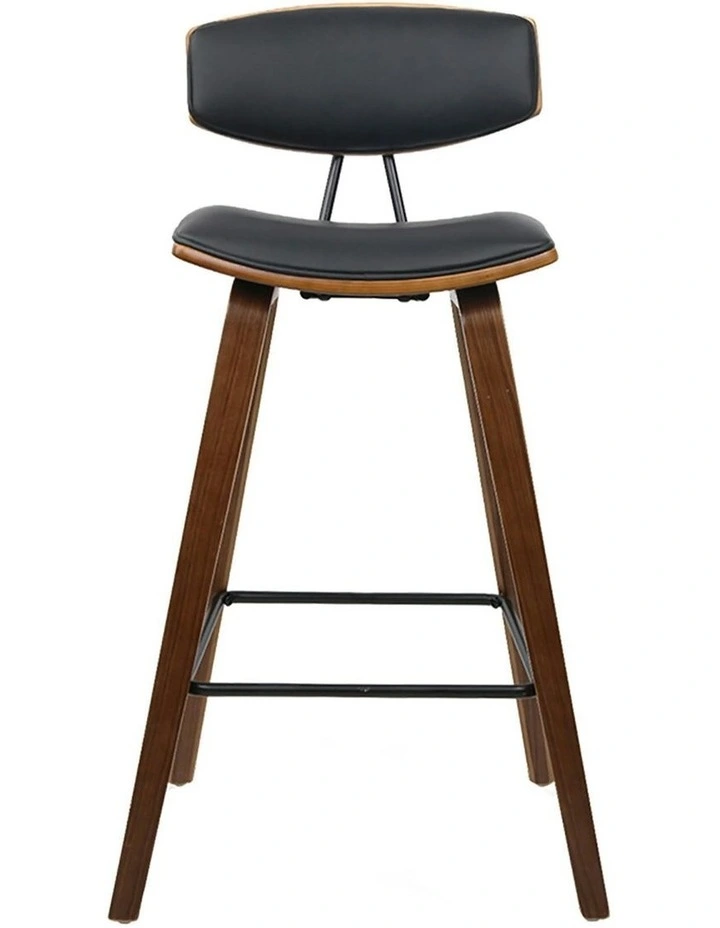Leather Wooden Bar Stools x4 in Black