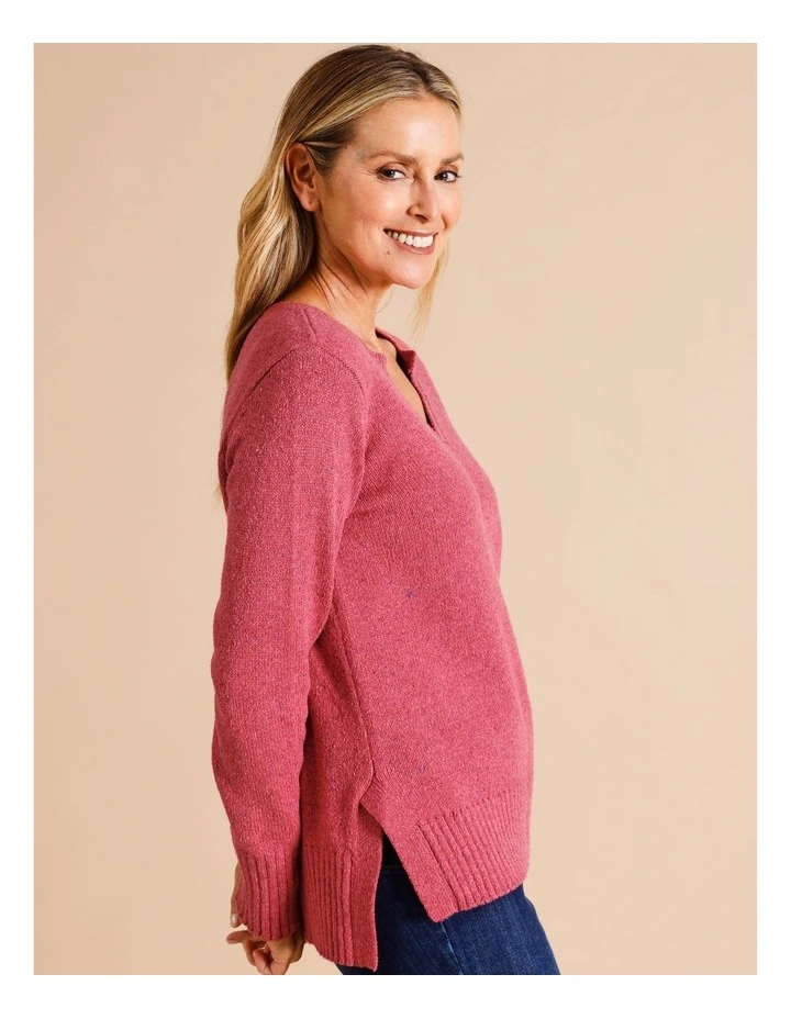 Notch Neck Jumper in Pink Fleck