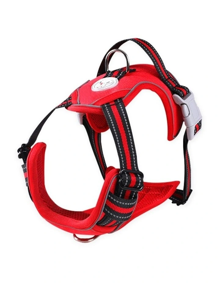 No Pull Dog Reflective Harness Vest Adjustable Belt Large Size in Red