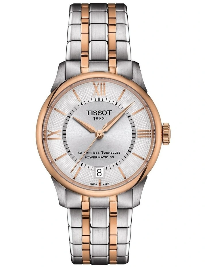Chemin des Tourelles Powermatic 80 34mm T1392072203800 Watch in Silver/Rose Gold