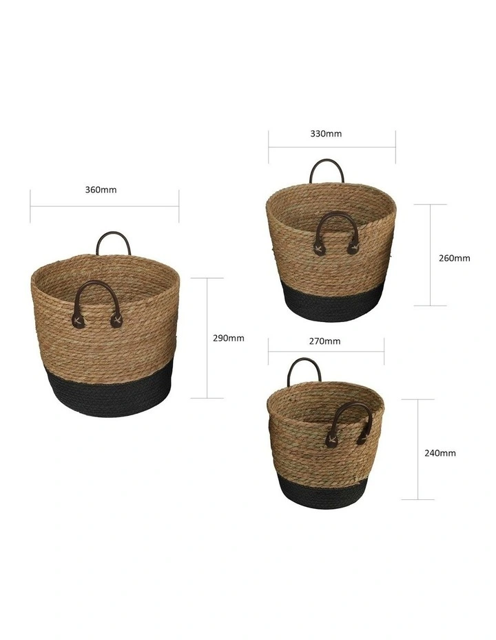 Carry Handles Storage Baskets Set 3 Piece in Brown