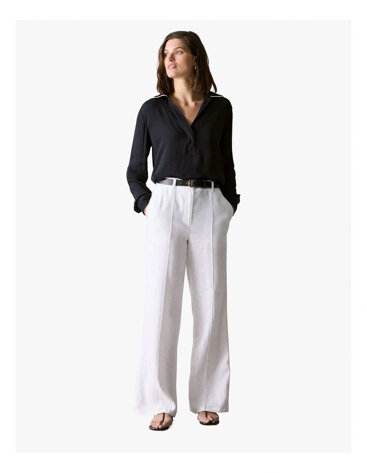 Linen Pintuck Detail Wide Leg Pant in White