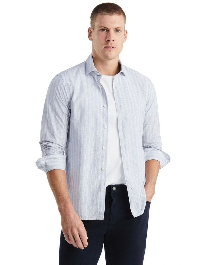 Dressed Casual Textured Stripe Shirt in Navy