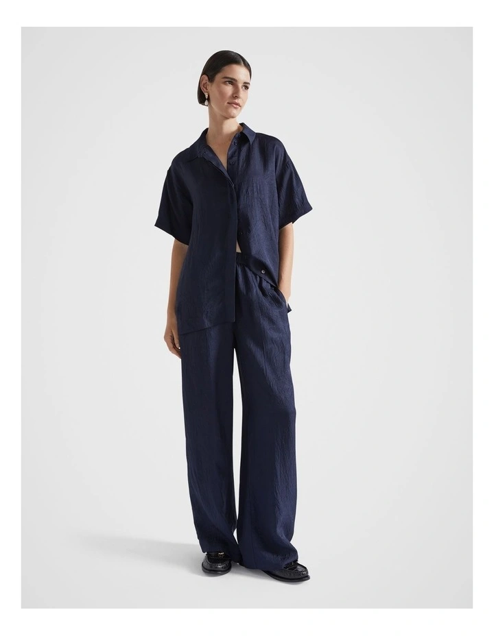 Satin Wide Leg Trouser in Midnight Sky
