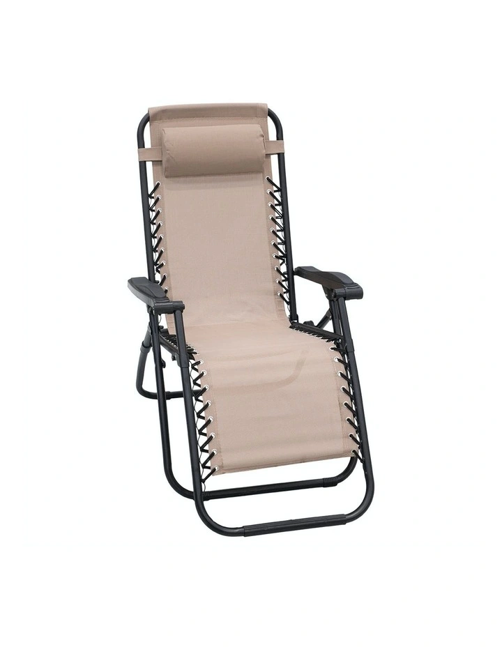 Zero Gravity Reclining Deck Lounge Sun Beach Chair Outdoor Folding Camping Beige