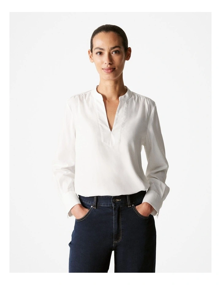 Cotton Modal Half Placket Blouse in White
