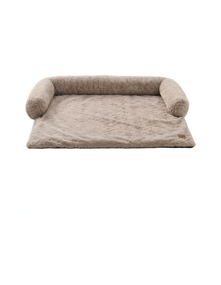 VIP Lush Faux Fur Bolster Sofa Protector Calming Dog Bed Natural in Natural