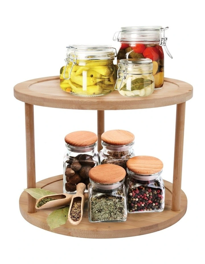 Bamboo 2 Tier Lazy Susan Turntable