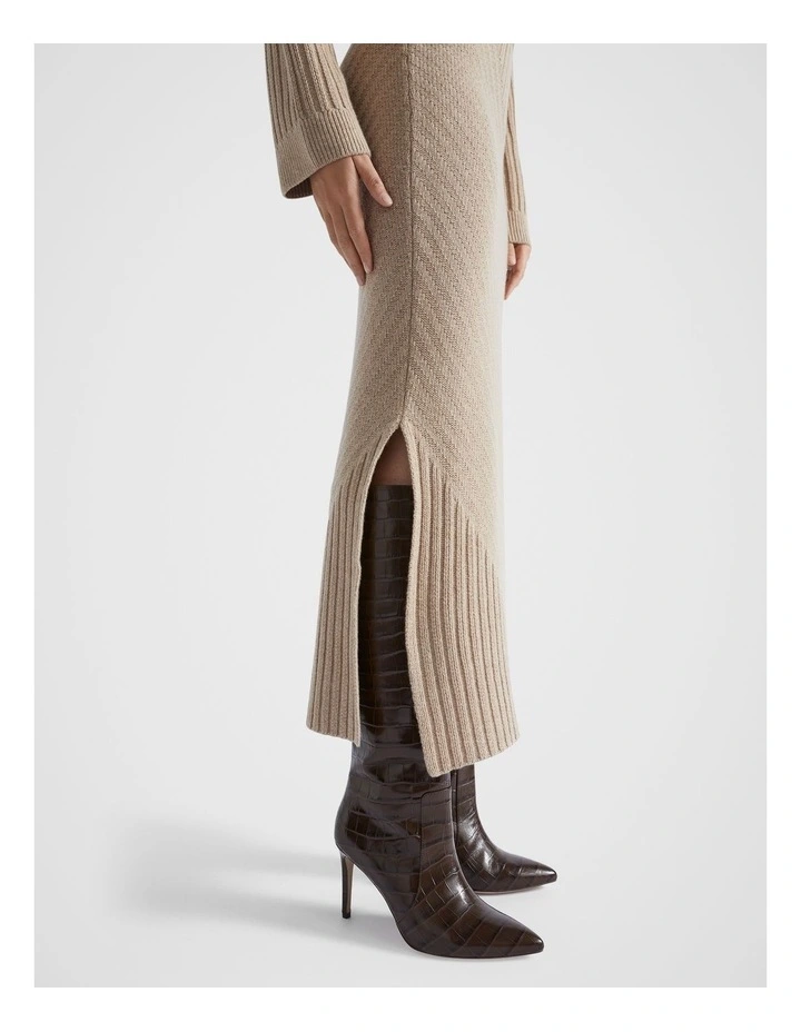 Diagonal Rib Skirt in Champagne Beige