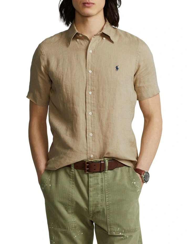 Classic Fit Linen Shirt in Beige