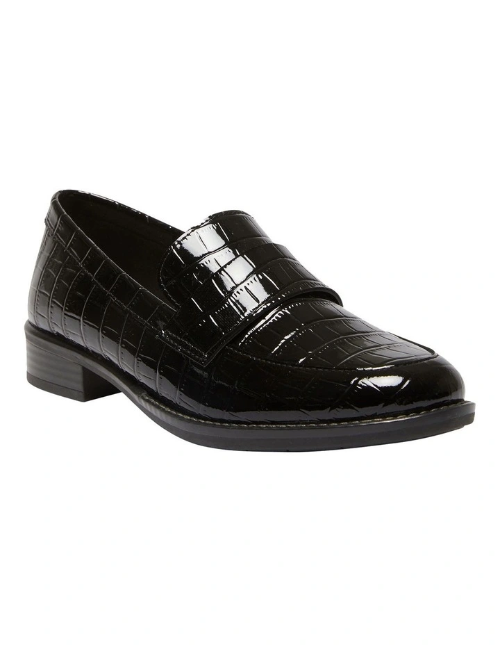 Infinity Flat Shoes in Black Patent Croc Leather