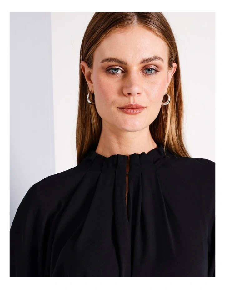 Long Sleeve Pinch Neck Top in Black