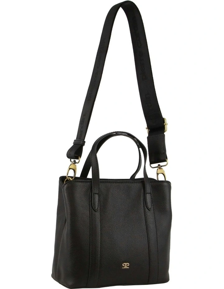 Ladies Leather Webbing Strap Tote Bag in Black