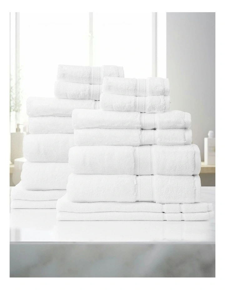 Zero Twist Luxury Plush Cotton Towel Set 16 Piece in White