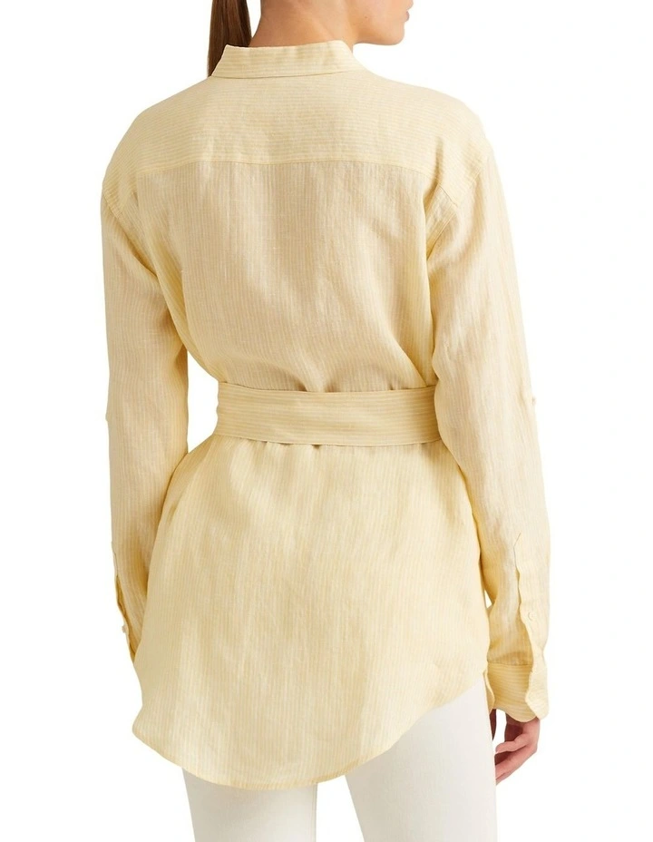 Belted Linen Shirt in Yellow
