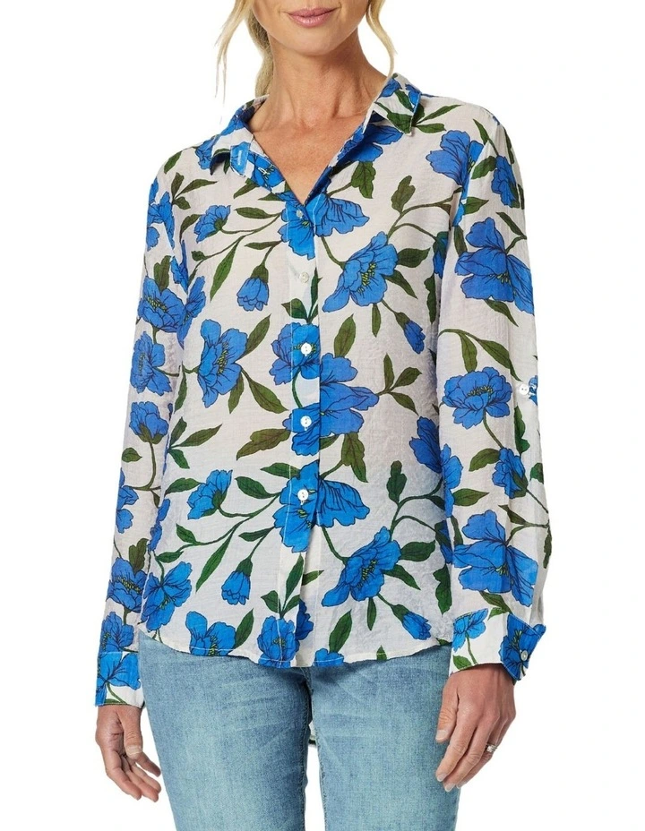 Eden Floral Print Shirt in Cobalt Blue