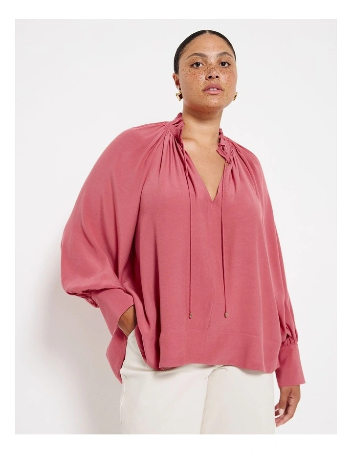 Ruffle Neck Blouse Top in Desert Rose