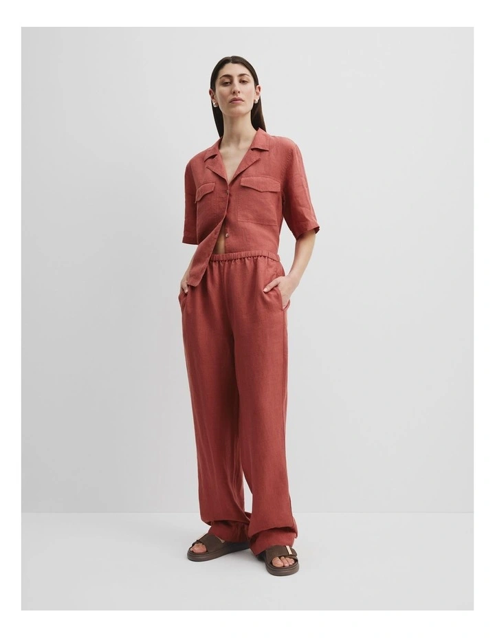 Organically Grown Linen Pull-on Pant in Russet
