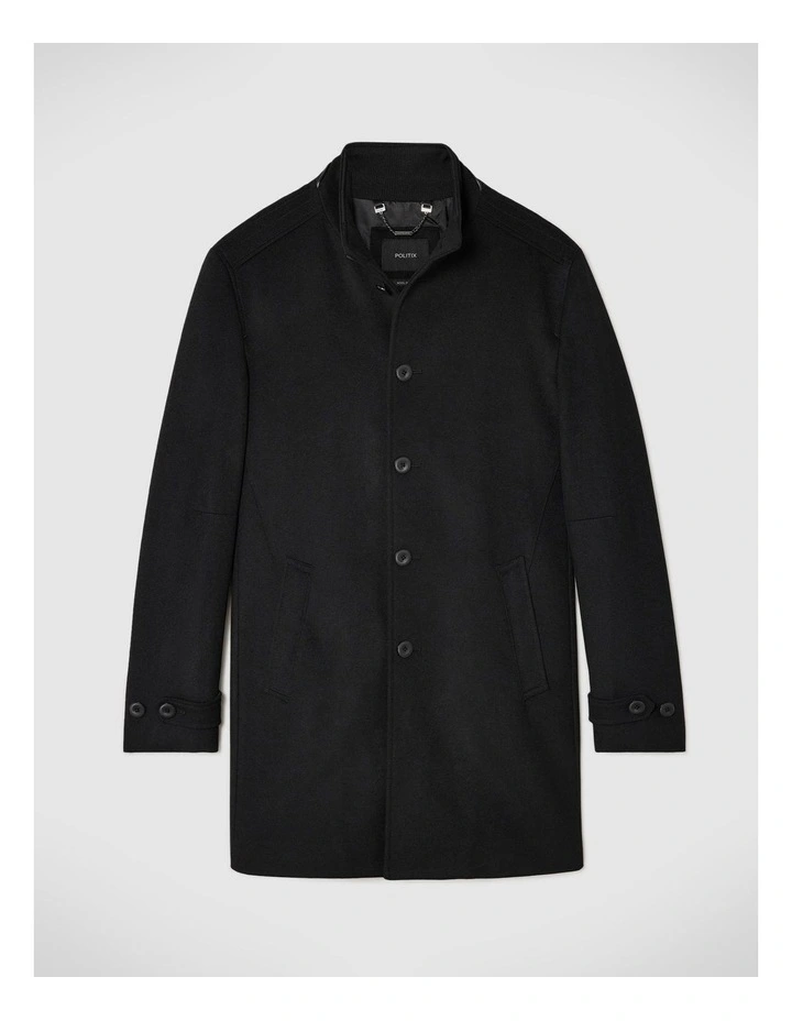 Wool Blend Funnel Neck Coat in Black