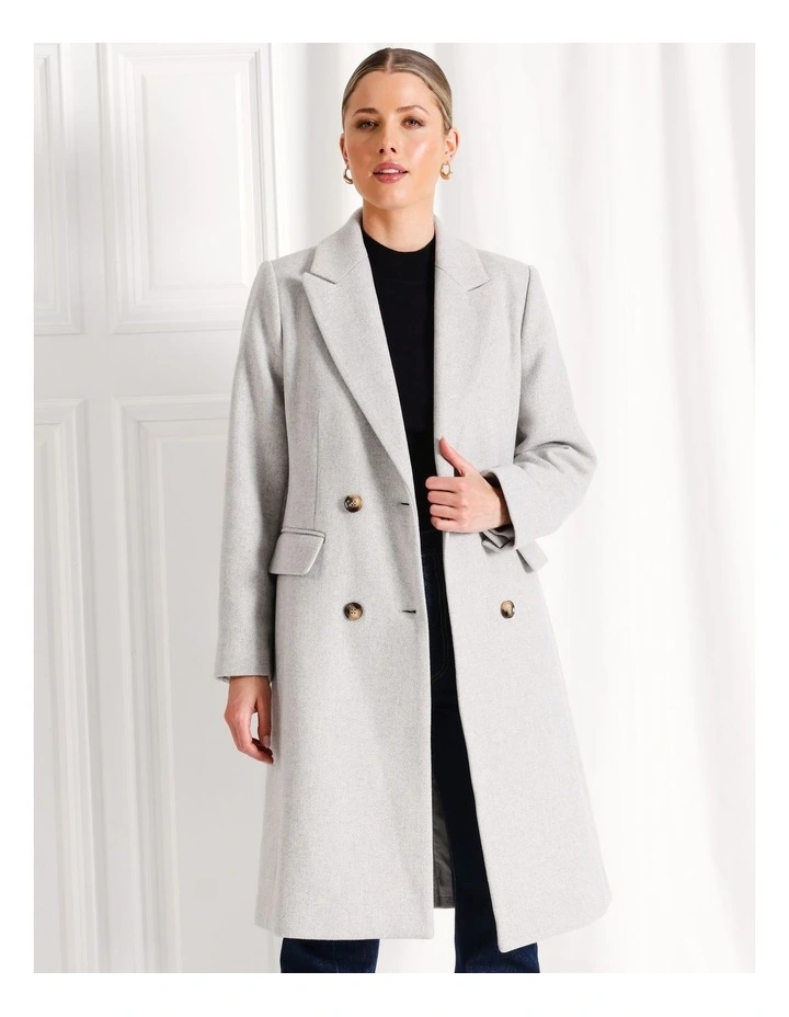 Longline Double Breasted Coat in Grey