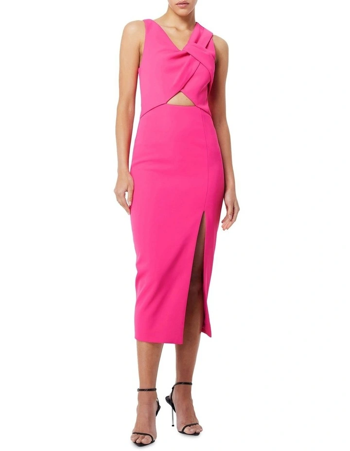 Solace Draped Midi Dress in Fuchsia