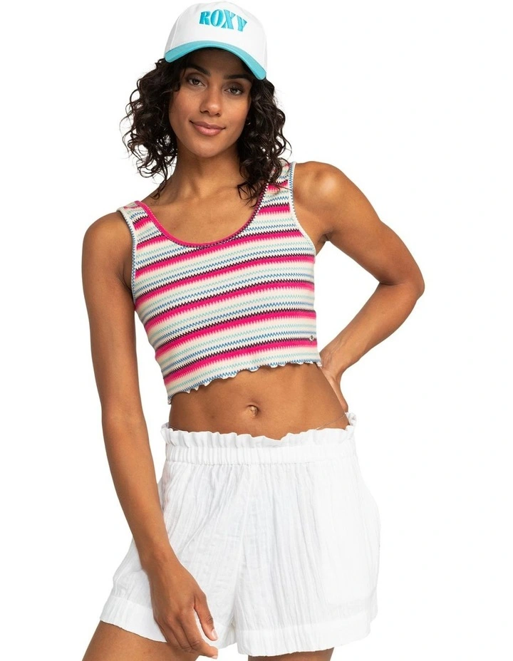 Keep It Wavy Printed Ribbed Tank Top in Brazilian Sand