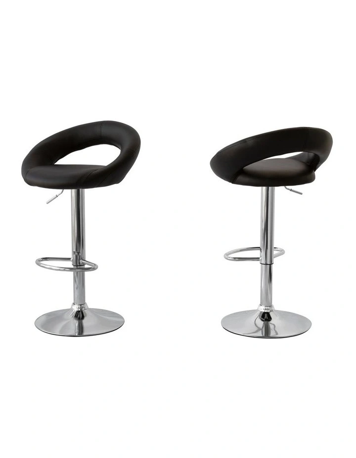 Set of 2 Curve Leather Barstools in Black