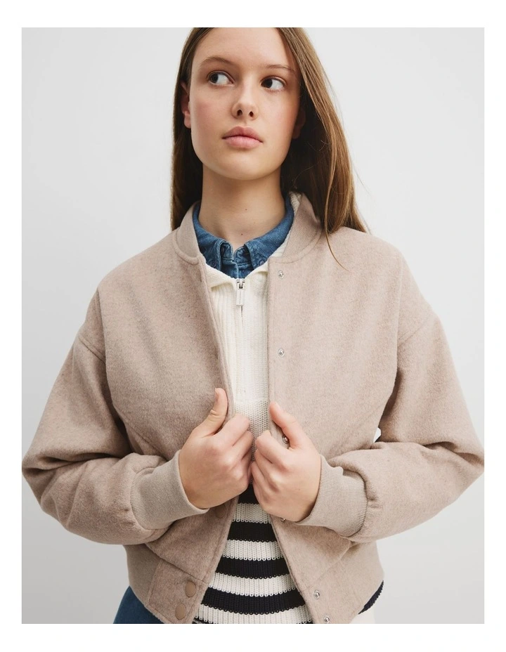 Teen Bomber Jacket in Oatmeal Marle