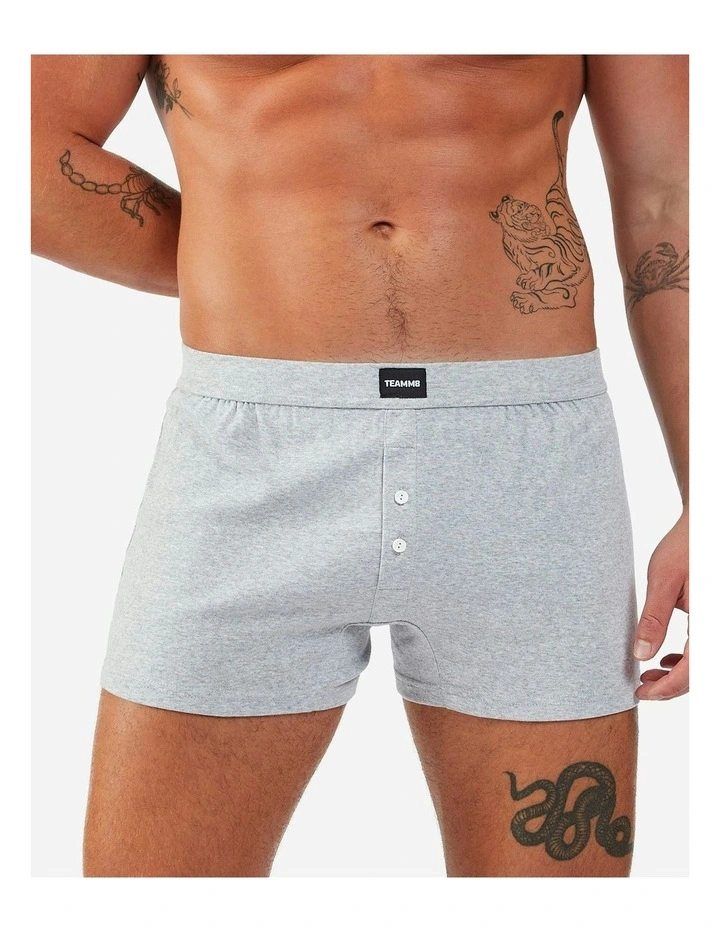 Cotton Boxer Short in Mid Grey Marle