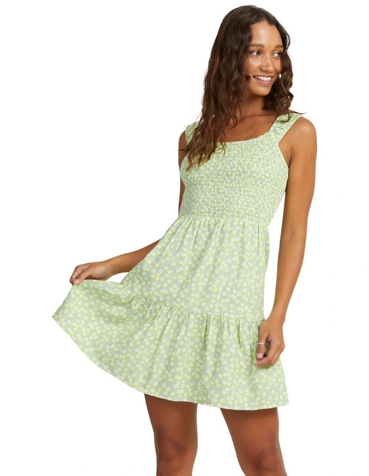 Rosie Waves Mini Dress in Quiet Green Floral Delight