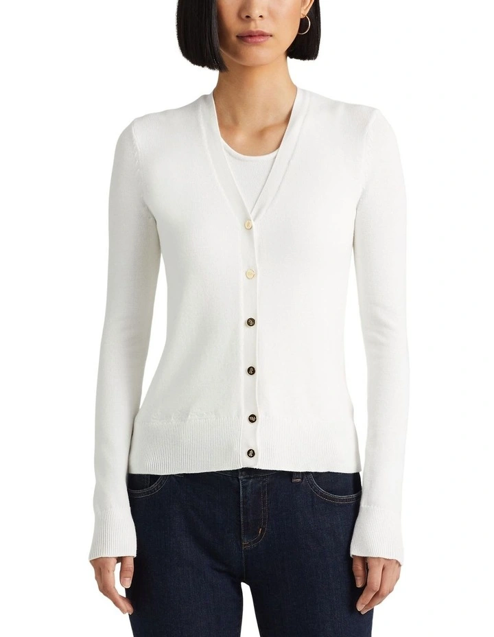 Cotton Blend Cardigan in White