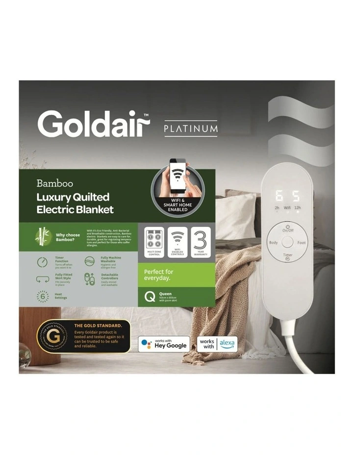 Queen Size Platinum Bamboo Smart Wi-Fi Electric Blanket in White