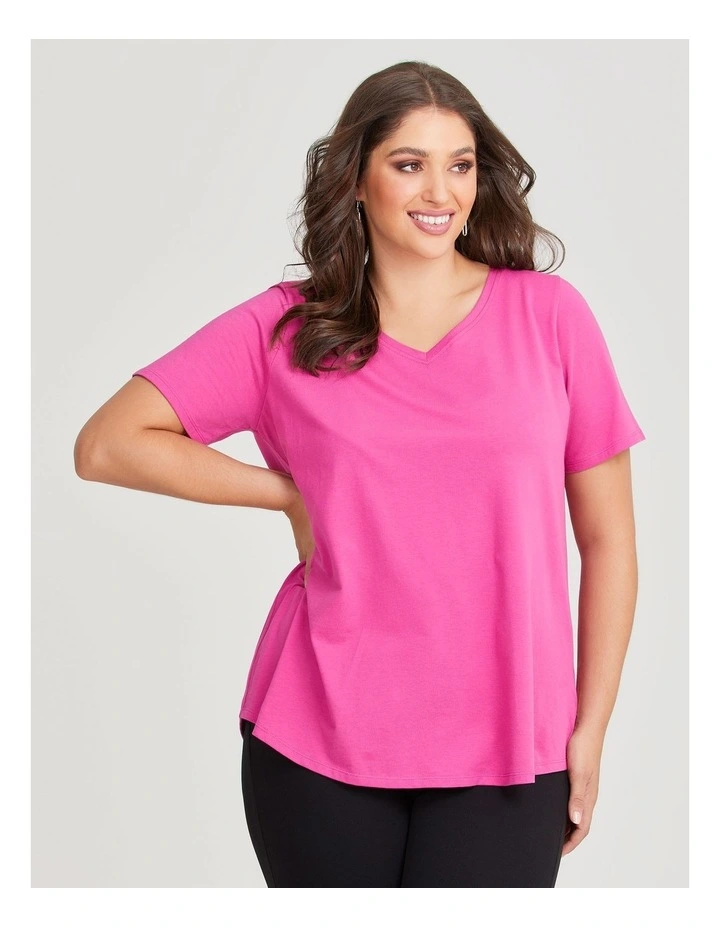Australian Cotton V-Neck Tee in Raspberry Rose