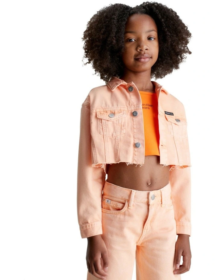 Coloured Cropped Denim Jacket in Cantaloupe